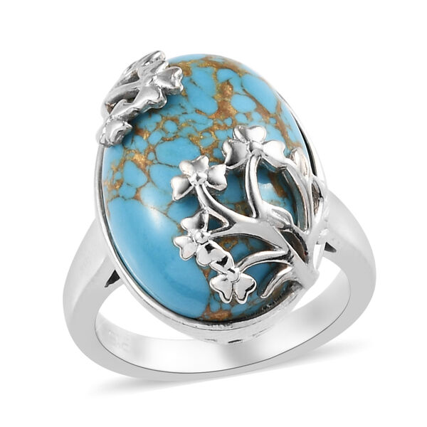 Blauer Mojave T&uuml;rkis Ring Messing Ionenbeschichtetes Platin  ca. 10,62 ct image number 4