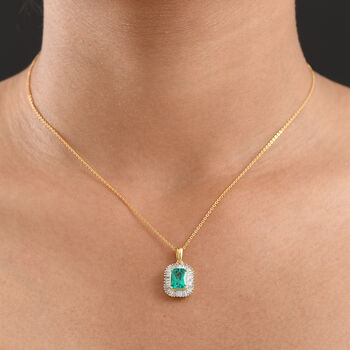 LUXURIANT AAA Labor kolumbianischer Smaragd und Labor Diamant Anh&auml;nger mit 50cm Kette - 1,76 ct.