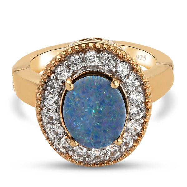 Boulder Opal Triplett und Zirkon-Ring, mit magnetischem Öffnungsmechanismus 925 Silber vergoldet  ca. 2,51 ct image number 0