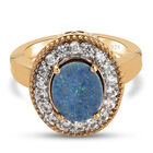 Boulder Opal Triplette und Zirkon-Ring, mit magnetischem Öffnungsmechanismus 925 Silber vergoldet (Größe 16.00) ca. 2.51 ct