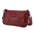 Schultertasche aus 100% echtem Leder mit Kroko-Prägung, Weinrot  image number 6
