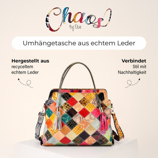 Chaos by Elsie Crossbody-Tasche aus echtem Leder, Multicolor mit glänzender Krokoprägung im Rautenmuster, RFID-Schutz und Mini-Taschenlampe, 42x12x36 cm image number 2