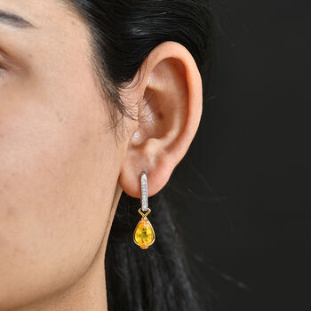 D'Joy Sphaleros Quarz, Wei&szlig;er Zirkon Ohrringe 925 Silber platiniert und vergoldet ca. 4,30 ct.