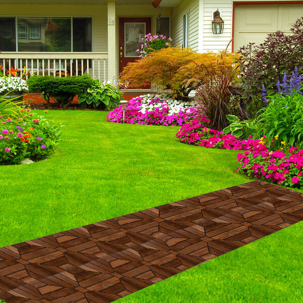 10er-Set Fliesen aus Teakholz, Schleifenmuster, Braun  image number 2