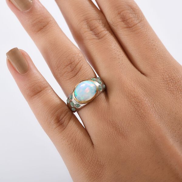AA Nat&uuml;rlicher, &auml;thiopischer Welo Opal, Smaragd Ring 925 Silber rhodiniert (Gr&ouml;&szlig;e 19.00) ca. 2,89 ct image number 3