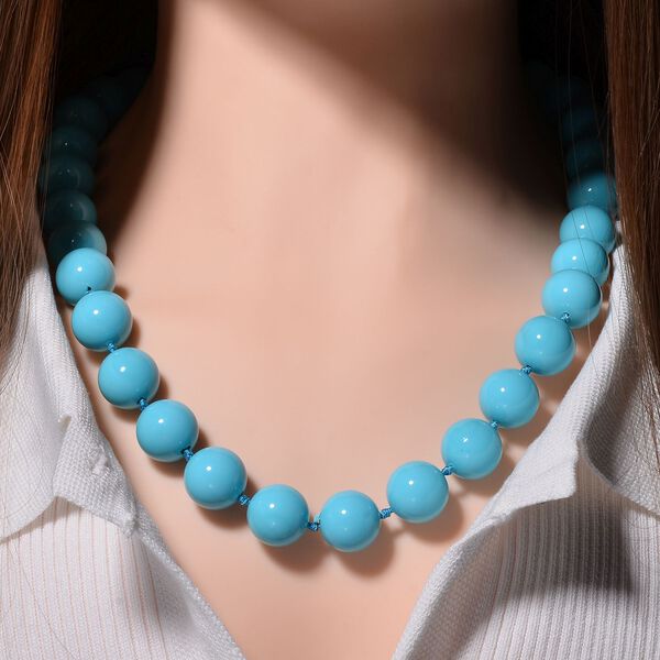 Blauer Muschelkernperle Halskette ca. 50 cm Reiner Edelstahl image number 2