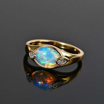 AA nat&uuml;rlicher, &auml;thiopischer Welo Opal und Zirkon-Ring - 1,29 ct.