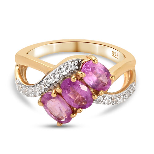 Rosa Saphir und Zirkon-Trilogie-Ring, 925 Silber vergoldet, 2,20 ct. image number 0