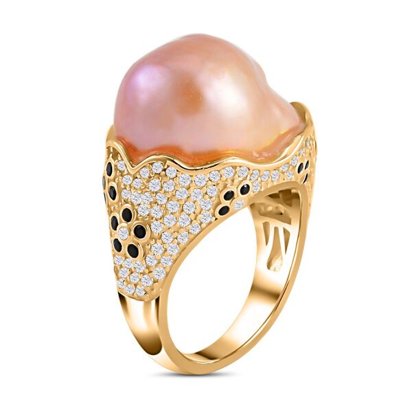 Rosa S&uuml;&szlig;wasserperle, schwarzer Spinell und Zirkon-Ring- 25 ct. image number 4