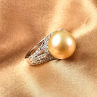 Goldene Südsee Perle und Zirkon Ring 925 Silber Rhodium-Überzug image number 1