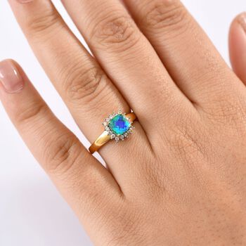 Pfau Triplett Quarz und Zirkon Ring, 925 Silber 750 vergoldet - 1,42 ct.