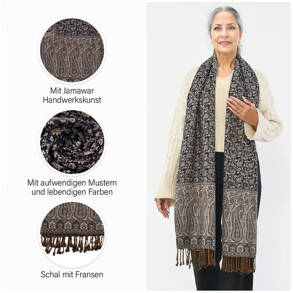 Gewebter Viskose Jamawar Schal, Gold image number 6