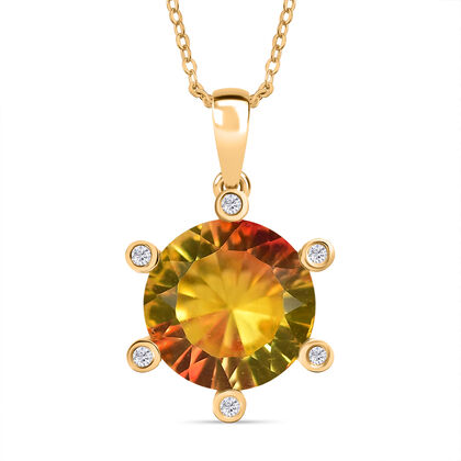 D'Joy Sphaleros Quarz, Wei&szlig;er Zirkon Schmuckset ca. 50 cm 925 Silber 750 Gelbgold Vermeil ca. 5.48 ct