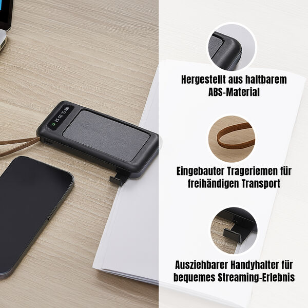 10.000 mAh Powerbank mit LED-Taschenlampe, 4 integrierten Kabeln, 14&times;6,8&times;2 cm, Schwarz image number 4