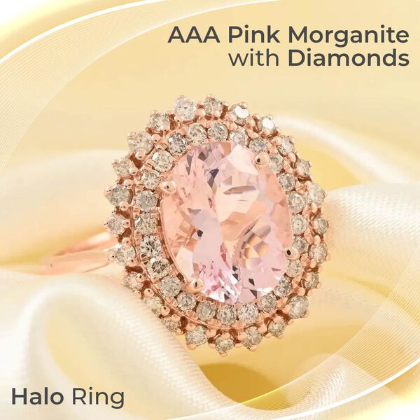 LUXORO zertifiziert und gepr&uuml;ft AAA Rosa Morganit und Diamant Ring in 585 Ros&eacute;gold - 156,85 ct. image number 1