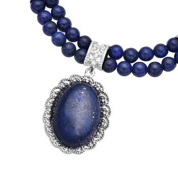 Lapislazuli-Halskette in Silberton, 45 cm, 127,50 ct.