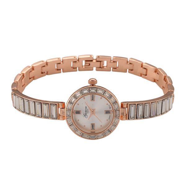 GENOA Time V2, Wei&szlig; diamantfarbene Zirkonia, Kristalluhr, japanisches Uhrwerk, 316L Edelstahl, Rosa image number 5