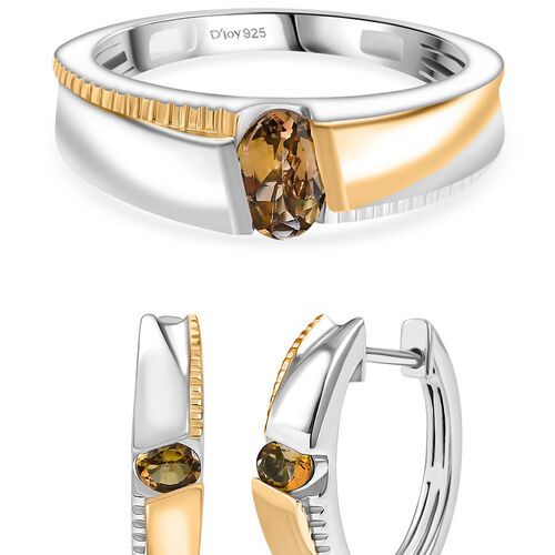D'Joy zweifarbiger AA goldener Tansanit Ring und Creolen image number 0