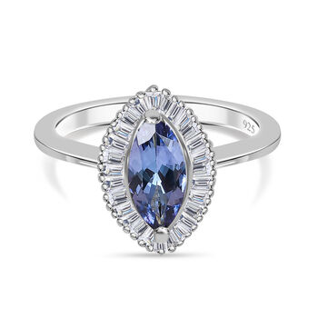 Tansanit und Diamant Halo Ring 925 Silber platiniert (Gr&ouml;&szlig;e 16.00) ca. 0,91 ct