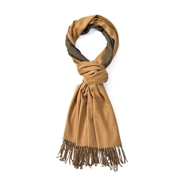 Supersoft Doppelgewebter Schal mit Fransen, Kamel image number 0
