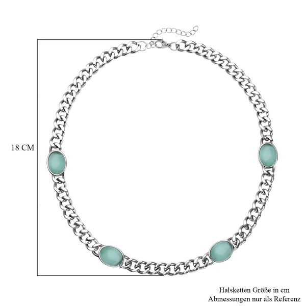 K&uuml;nstliche, gr&uuml;ne Katzenauge Halskette, ca. 50 cm, Edelstahl ca. 25,00 ct image number 5