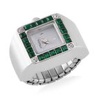 STRADA - Ringuhr mit Neongrüner Kristall und Weißkristall, Japanischem Uhrwerk, 7.5 cm, Reiner Edelstahl