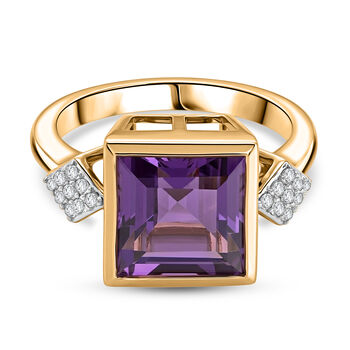 Lusaka Amethyst und Zirkon Ring 925 Silber vergoldet (Gr&ouml;&szlig;e 16.00) ca. 4,00 ct