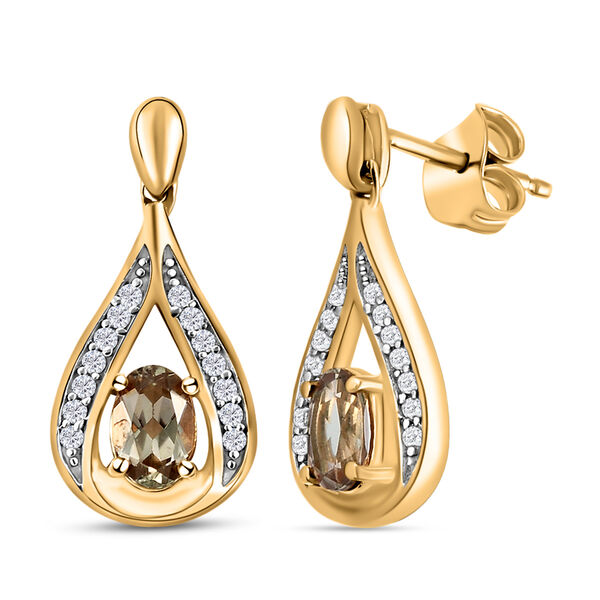 AAA Turkizit und wei&szlig;e Zirkon Ohrh&auml;nger in 925 Silber mit Gelbgold Vermeil image number 4