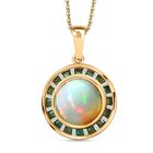 AA Natürlicher, äthiopischer Welo Opal, Smaragd Anhänger mit Kette, 925 Silber 750 Gelbgold Vermeil ca. 3.41 ct