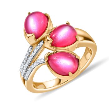 D'Joy Maulbeer Mondstein, Wei&szlig;er Zirkon Ring 925 Silber 750 Gelb Vergoldet (Gr&ouml;&szlig;e 18.00) ca. 3,99 ct