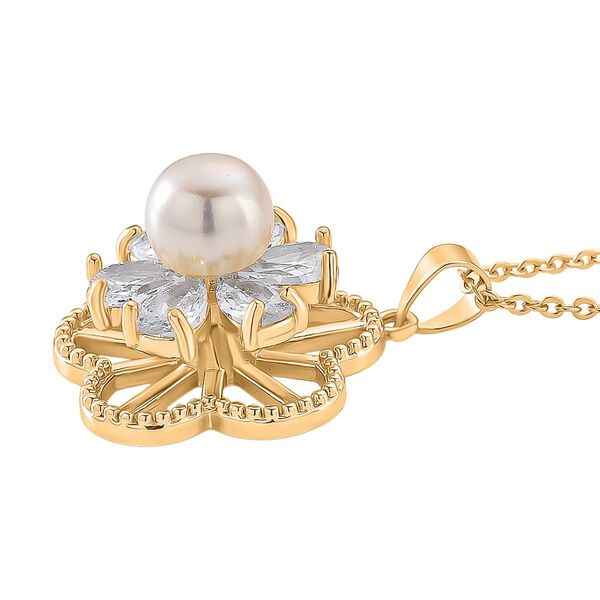 Wei&szlig;e S&uuml;&szlig;wasser Perle (6-8 mm), Wei&szlig;er Zirkonia Anh&auml;nger mit Kette, ca. 50 cm + 5 cm Extender, Nickelfreies Messing, Reines Kupfer vergoldet image number 4