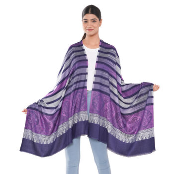 Jacquard gewebter Schal, Streifenmuster, Lila