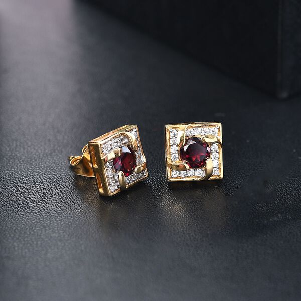 AA Rhodolith Granat, Wei&szlig;er Zirkon Ohrringe 925 Silber 750 Gelbgold Vermeil ca. 1.60 ct image number 2