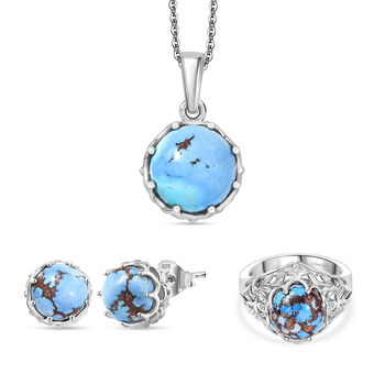 D'Joy Goldenhill T&uuml;rkis Ring, Anh&auml;nger mit 50cm Kette und Ohrstecker