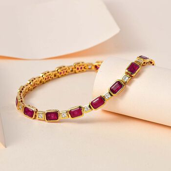 Afrikanischer Rubin (Fissure gef&uuml;llt), Wei&szlig;er Zirkon Armband, ca. 19 cm, 925 Silber vergoldet ca. 14.86 ct