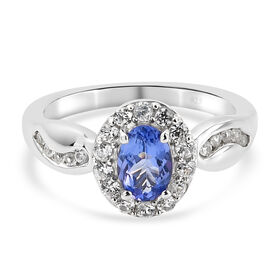 Tansanit und Zirkon Ring 925 Silber platiniert  ca. 1,04 ct