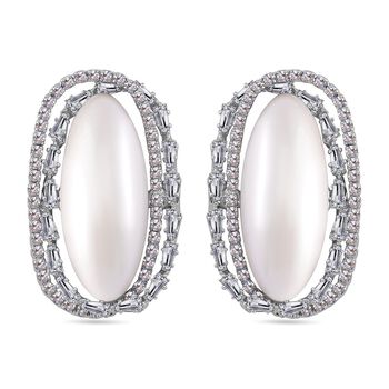 Edle Perlen-Ohrringe mit wei&szlig;en Kristallakzenten, Silberfarben