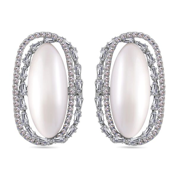 Edle Perlen-Ohrringe mit wei&szlig;en Kristallakzenten, Silberfarben