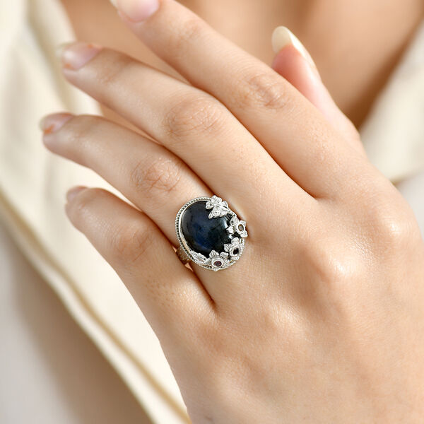 EVER TRUE AAA Labradorit, Mehrfarbig-Turmalin Ring Nickelfreies Messing (Gr&ouml;&szlig;e 20.00) ca. 9,22 ct image number 3