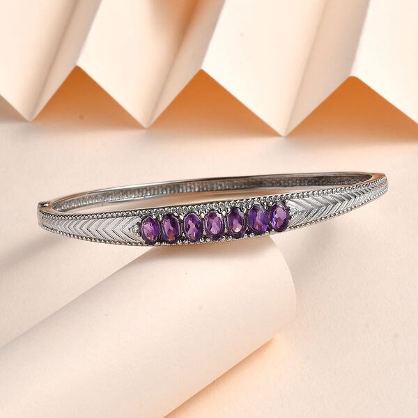 Afrikanischer Amethyst, Weißer Zirkon Armreif ca. 19 cm Edelstahl ca. 3,06 ct. image number 2