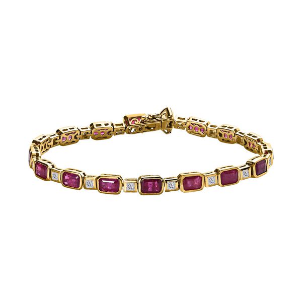 Afrikanischer Rubin (Fissure gefüllt), Weißer Zirkon Armband, ca. 19 cm, 925 Silber vergoldet ca. 14.86 ct image number 0