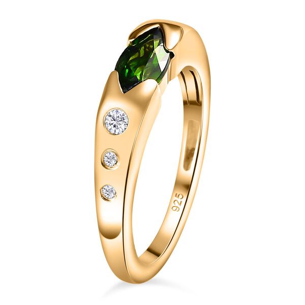 Nat&uuml;rlicher Chromdiopsid, wei&szlig;er Zirkon Ring, 925 Silber Gelbgold Vermeil (Gr&ouml;&szlig;e 18.00) ca. 0.73 ct image number 5