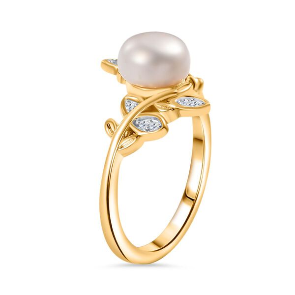 S&uuml;&szlig;wasser Perle und Zirkon Bypass Ring image number 4