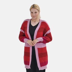 TAMSY - Gestreifter Cardigan, Rot und Lila, One size