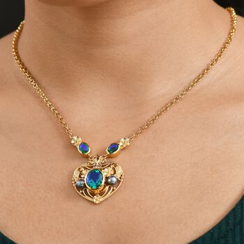 Pfau Quarz Triplette Halskette ca. 45 cm Nickelfreies Messing