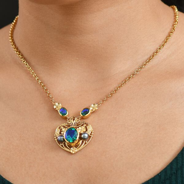 Pfau Quarz Triplette Halskette ca. 45 cm Nickelfreies Messing image number 3