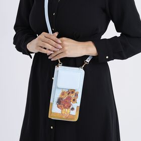 PU Handytasche mit RFID-Schutz, 20x11x2cm, Blau mit Sonnenblumen-Muster