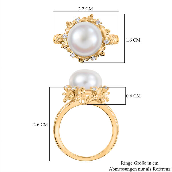 S&uuml;&szlig;wasser Perle, Wei&szlig;er Zirkon Ring, Messing, ca. 9.5 mm, (Gr&ouml;&szlig;e 18.00) image number 7