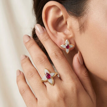 D'Joy Afrikanischer Rubin und Zirkon Ring und Ohrringe