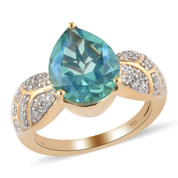 Pfau Triplett Quarz und Zirkon Ring 925 Silber vergoldet image number 4